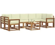 Lauko sofos komplektas su pagalve 8 pcs Natūralus ir grietinėlė