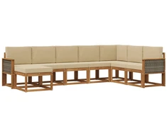 Lauko sofos komplektas su pagalve 8 pcs Natūralus ir bežinis