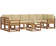 Lauko sofos komplektas su pagalve 8 pcs Natūralus ir bežinis
