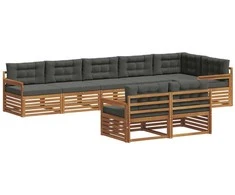 Lauko sofos komplektas su pagalve 8 pcs Natūralus ir antracitas