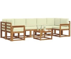Lauko sofos komplektas su pagalve 8 pcs Natūralus ir grietinėlė