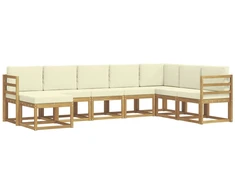 Lauko sofos komplektas su pagalve 8 pcs Balta ir kreminė
