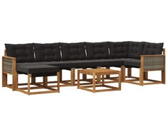 Lauko sofos komplektas su pagalve 8 pcs Natūrali ir juoda