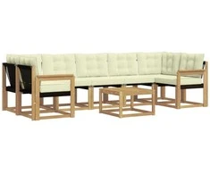Lauko sofos komplektas su pagalve 8 pcs Balta ir kreminė