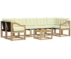 Lauko sofos komplektas su pagalve 8 pcs Balta ir kreminė