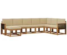 Lauko sofos komplektas su pagalve 8 pcs Natūralus ir bežinis