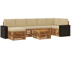 Lauko sofos komplektas su pagalve 8 pcs Natūralus ir bežinis