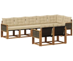 Lauko sofos komplektas su pagalve 8 pcs Natūralus ir bežinis