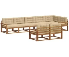 Lauko sofos komplektas su pagalve 8 pcs Natūralus ir bežinis