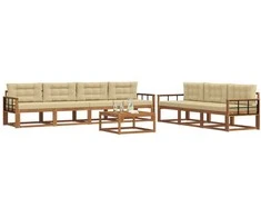 Lauko sofos komplektas su pagalve 8 pcs Natūralus ir bežinis
