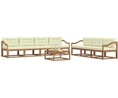 Lauko sofos komplektas su pagalve 8 pcs Natūralus ir grietinėlė