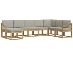 Lauko sofos komplektas su pagalve 8 pcs Balta ir šviesiai pilka
