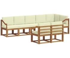 Lauko sofos komplektas su pagalve 8 pcs Natūralus ir grietinėlė