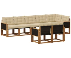 Lauko sofos komplektas su pagalve 8 pcs Natūralus ir bežinis