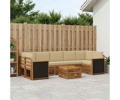 Lauko sofos komplektas su pagalve 8 pcs Natūralus ir bežinis
