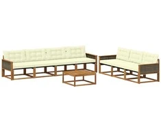 Lauko sofos komplektas su pagalve 8 pcs Natūralus ir grietinėlė