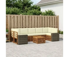 Lauko sofos komplektas su pagalve 8 pcs Natūralus ir grietinėlė