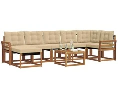 Lauko sofos komplektas su pagalve 8 pcs Natūralus ir bežinis
