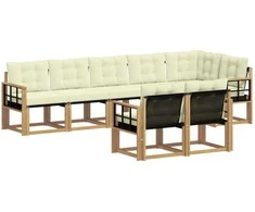 Lauko sofos komplektas su pagalve 8 pcs Balta ir kreminė