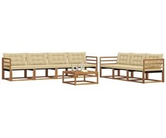 Lauko baldų komplektas Lauko sofos komplektas su pagalve 8 pcs Natūralus ir bežinis