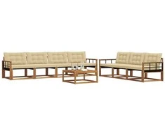 Lauko baldų komplektas Lauko sofos komplektas su pagalve 8 pcs Natūralus ir bežinis