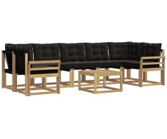 Lauko sofos komplektas su pagalve 8 pcs Balta ir juoda