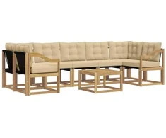 Lauko sofos komplektas su pagalve 8 pcs Balta ir kreminė