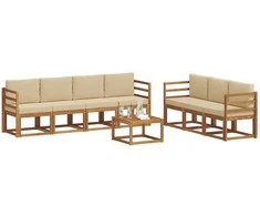 Lauko sofos komplektas su pagalve 8 pcs Natūralus ir bežinis