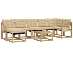 Lauko sofos komplektas su pagalve 8 pcs Balta ir kreminė