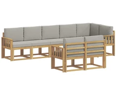 Lauko sofos komplektas su pagalve 8 pcs Balta ir šviesiai pilka
