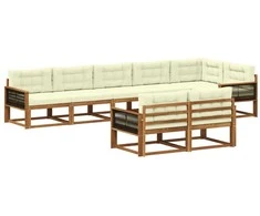 Lauko sofos komplektas su pagalve 8 pcs Natūralus ir grietinėlė