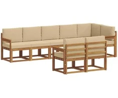 Lauko sofos komplektas su pagalve 8 pcs Natūralus ir bežinis