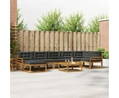 Lauko sofos komplektas su pagalve 8 pcs Natūralus ir antracitas