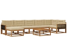 Lauko sofos komplektas su pagalve 8 pcs Natūralus ir bežinis
