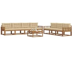 Lauko sofos komplektas su pagalve 8 pcs Natūralus ir bežinis