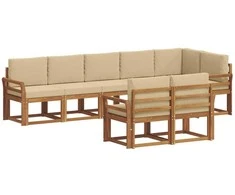 Lauko sofos komplektas su pagalve 8 pcs Natūralus ir bežinis