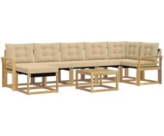 Lauko sofos komplektas su pagalve 8 pcs Balta ir kreminė