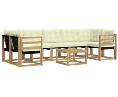 Lauko sofos komplektas su pagalve 8 pcs Balta ir kreminė