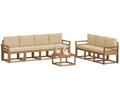 Lauko sofos komplektas su pagalve 8 pcs Natūralus ir bežinis