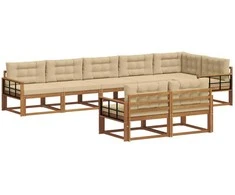 Lauko sofos komplektas su pagalve 8 pcs Natūralus ir bežinis