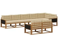 Lauko sofos komplektas su pagalve 8 pcs Natūralus ir bežinis