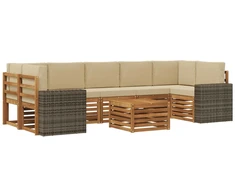 Lauko sofos komplektas su pagalve 8 pcs Natūralus ir bežinis