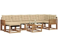 Lauko sofos komplektas su pagalve 8 pcs Natūralus ir bežinis