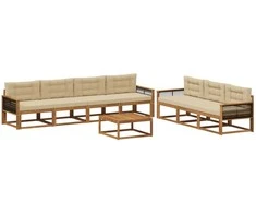 Lauko sofos komplektas su pagalve 8 pcs Natūralus ir bežinis