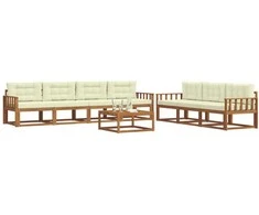 Lauko sofos komplektas su pagalve 8 pcs Natūralus ir grietinėlė