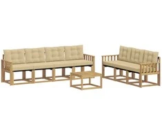 Lauko sofos komplektas su pagalve 8 pcs Balta ir kreminė
