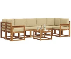 Lauko sofos komplektas su pagalve 8 pcs Natūralus ir bežinis
