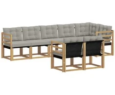 Lauko sofos komplektas su pagalve 8 pcs Balta ir šviesiai pilka