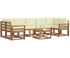 Lauko sofos komplektas su pagalve 8 pcs Natūralus ir grietinėlė