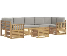 Lauko sofos komplektas su pagalve 8 pcs Balta ir šviesiai pilka